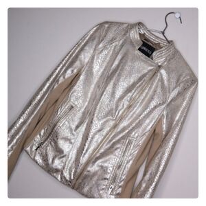 EXPRESS BLING Motorcycle Jacket Metallic Platinum/Silver/Gold Python Size Small